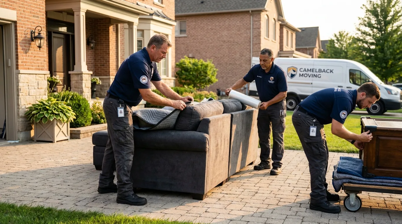 Large estate moving crew wrapping furniture in Krum, TX